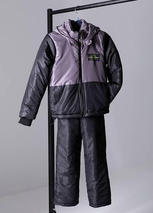 Теплий спортивний костюм (куртка+напівкомбінезон) для хлопчиків та дівчаток кольору хакі на зріст зі 122 до 140 см3 фото