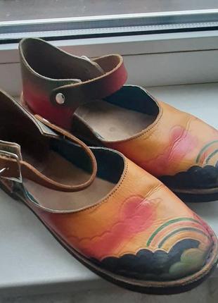 Туфли босоножки кожаные хэнд-мейд 37р. оранжевые4 фото