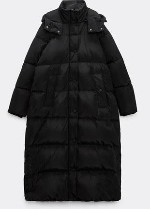 ☃️новый зимний пуховик zara, дальний с капюшоном, xs,s,m