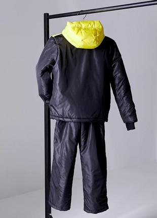 Жовтий теплий спортивний костюм (куртка+напівкомбінезон) для хлопчиків та дівчаток на зріст зі 122 до 140 см8 фото