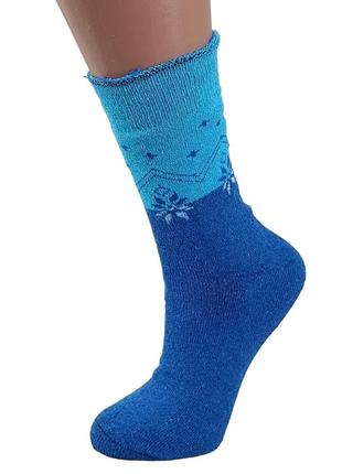 Носки женские махровые высокие 23-25 размер (36-40 обувь) орнамент зимние синий2 фото