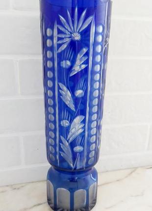 Ваза кристальная винтажная кобальт синий хрусталь гдр винтаж