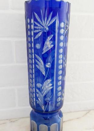 Ваза кристальная винтажная кобальт синий хрусталь гдр винтаж