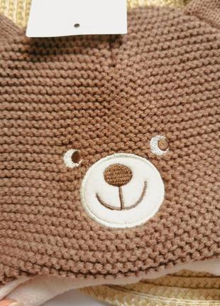 Зимова шапка ведмедик коричнева3 фото