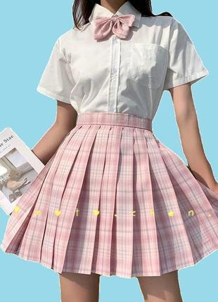 Японская плиссированная юбка в клеточку и бантик японская форма розовая плиссе аниме