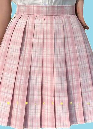 Японская плиссированная юбка в клеточку японская розовая корейская1 фото