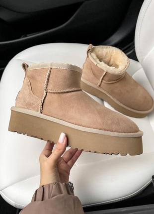 Зимние угги ugg ultra mini platform beige