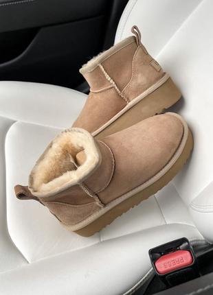 Зимові уггі ugg ultra mini platform beige4 фото