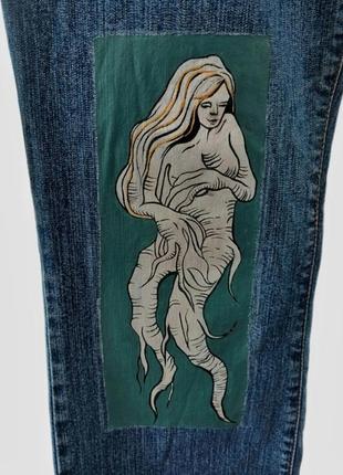 Levis 505 джинсы клеш с росписью ручной работы в стиле бохо этно. кастомные джинсы левайс тренд гранж3 фото