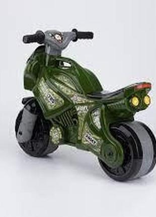 Военный мотоцикл технок 5507, с наклейками, цвет хаки, каталка детский мотобайк, беговел, велобег, толокар2 фото