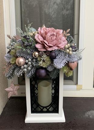 Квіти на ялинку , піон з декором, новорічний декор