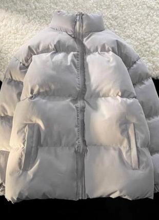 Теплая зимняя куртка с воротничком карманами оверсайз свободного кроя плащевка на синтепоне зимняя2 фото