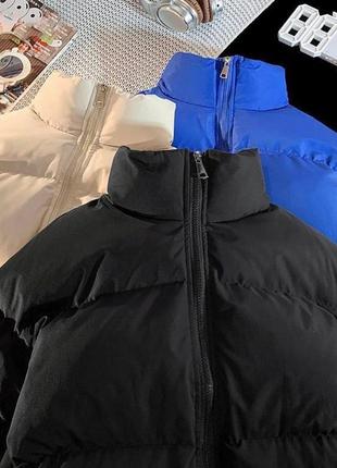Теплая зимняя куртка с воротничком карманами оверсайз свободного кроя плащевка на синтепоне зимняя8 фото