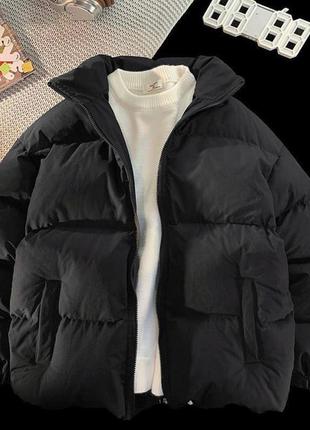 Теплая зимняя куртка с воротничком карманами оверсайз свободного кроя плащевка на синтепоне зимняя
