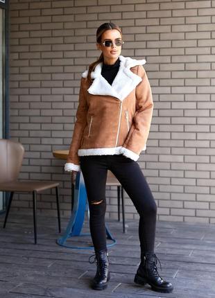 Куртка дубленка женская еврозима искусственная замша на овчине разм.42-482 фото