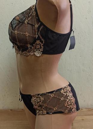 Balaloum комплект женского нижнего белья на косточках с кружевом черно бежевый р 90d4 фото