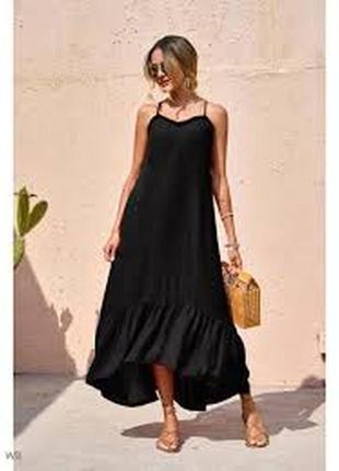 Платье сукня размер 50 / 16 летнее лен в стиле бохо сарафан новое черное в пол длинное1 фото