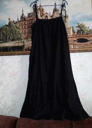 Платье сукня размер 50 / 16 летнее лен в стиле бохо сарафан новое черное в пол длинное2 фото