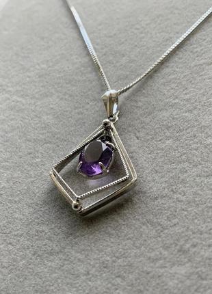 Подвеска аметист винтаж япония цепочка кулон натуральный камень