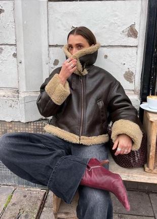 Дубленка дубленка zara новая коричневая короткая с мехом стильная дубленка3 фото