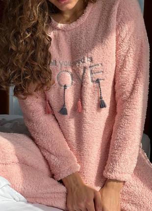 Пижама женская кофта и штаны принт love тедди флис туречна теплая6 фото