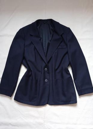 Піджак базовий жіночий оверсайз синій прямий жакет женский синий с карманами на гудзиках розмір 40 теплий довгий