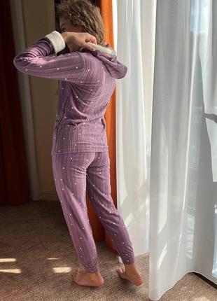 Пижама женская кофта и брюки принт сердечки махра флис туречня 3 цвета10 фото