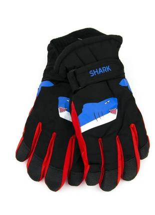 Перчатки болоневые подростковые с мехом на липучке с акулами