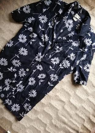 Блуза катоновая синяя в цветочек горошек на пуговицах двойка ретро классика2 фото