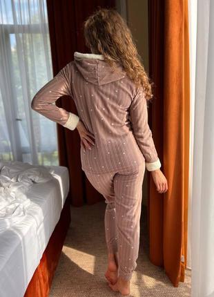 Пижама женская кофта и брюки принт сердечки махра флис туречня 3 цвета7 фото