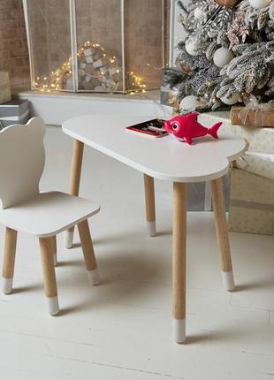 Детский столик тучка и стульчик мишка белый столик для игр, уроков, еды6 фото