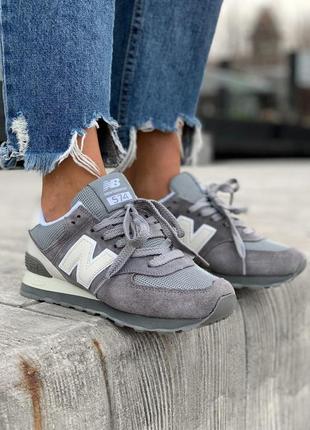 New balance 574 замшевые женские кроссовки в сером цвете (весна-лето-осень)😍