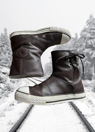 Зимові шкіряні чоботи converse all star оригінальні коричневі з хутром