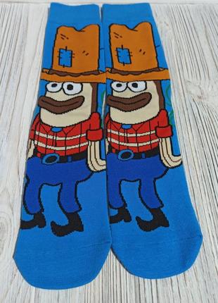 Яскраві, прикольні, високі, чоловічі шкарпетки з малюнком  sponge bob, носки унисекс с принтом по мотива спанч боб1 фото