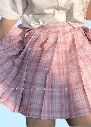 Японская плиссированная юбка в клеточку японская розовая корейская3 фото