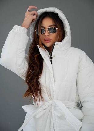 Куртка курточка пуховик с поясом белый зимний теплый5 фото