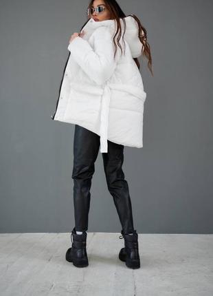 Куртка курточка пуховик з поясом білий зимовий теплий9 фото
