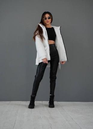 Куртка курточка пуховик з поясом білий зимовий теплий6 фото
