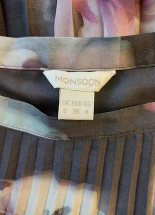 Фирменная monsoon нарядная юбка миди в мелкую плиссе в крупные цветы, размер с-м9 фото