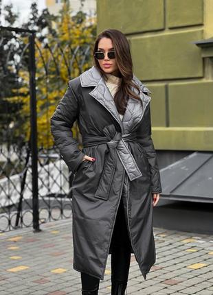 Зимняя двусторонняя куртка двухцветная пальто двустороннее зимнее пальто с поясом прошитое10 фото