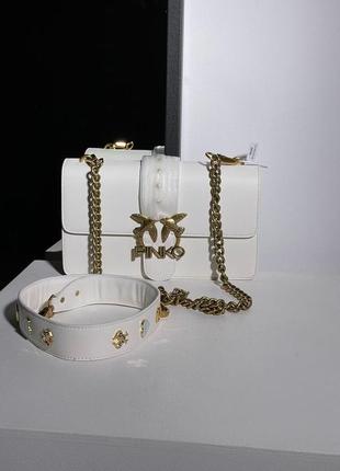 Классическая женская сумка в белом цвете pinko на цепочке премиум кожа пинко