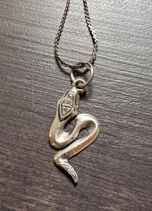 Серебряная подвеска змея с фианитами2 фото