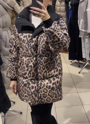Зимняя куртка с капюшоном леопард3 фото
