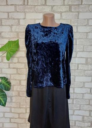 Фирменная primark нарядная блуза с велюра с переливами в темно синем цвете, размер л-хл