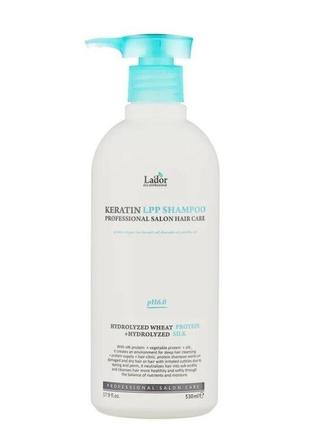 Кератиновый безсульфатный шампунь lador keratin lpp shampoo ph 6,0 530 ml1 фото