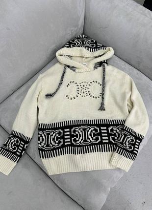 Кофта celine худи вязаное с капюшоном