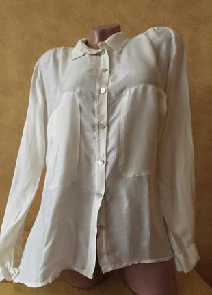 Стильная белая рубашка с большими карманами/ блуза
