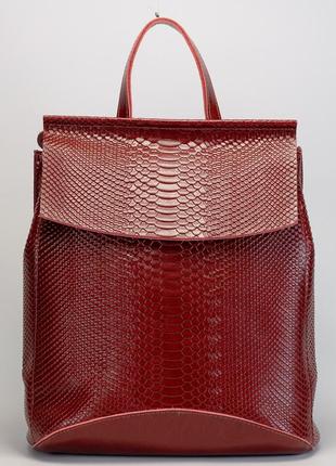 Женский красный рюкзак из натуральной кожи с тиснением под змеиную кожу tiding bag