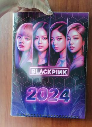 Календарь 2024 black pink блэк пинк перекидной настенный на пружине а4