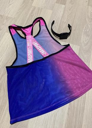 Майка топ спортивная розовая с синим сетка zara- s m3 фото